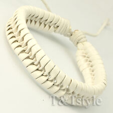 STYLISH T&T WHITE Leather Bracelet Wristband CUFF NEW