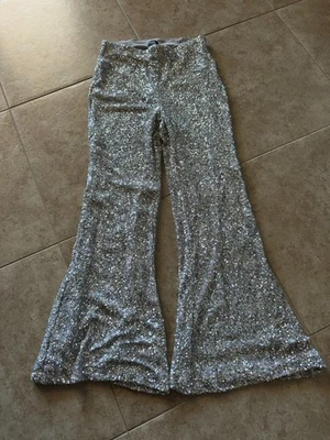 Express Silver Sequin Pull On Pants Sz M - Image 1 of 4