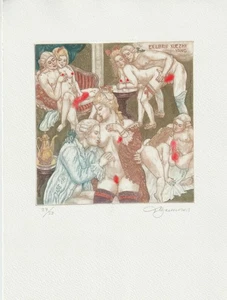 Grabado erótico original vintage edición limitada exlibris de BEKKER DAVID - Imagen 1 de 1