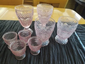 8 Vintage Gorham Kristall Emily's Attic rosa Gläser größere kleine Eierbecher  - Bild 1 von 6