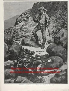 Frederic Remington Exhausted Horse Euthanized on Trail Large 1880s Antique Print - Picture 1 of 4