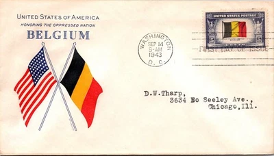 GOLDPATH: US COVER 1943 WASHINGTON,DC.FDC.BELGIUM.FLAG CV871_P27 - Image 1 of 2