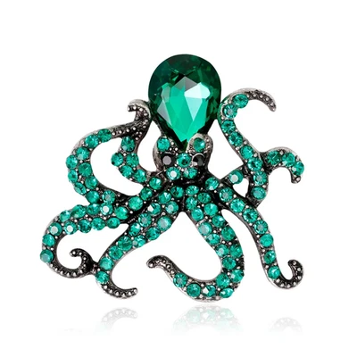 Mini  Vintage Octopus Brooch Rhinestone Ocean Pin Cute Beach Jewelry Unisex Gift - Image 1 of 4