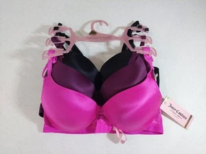 NEW Juicy Couture Intimates Sexy Push Up Bra Set Size 34C 3-Pack Black Pink NWT - Picture 1 of 11