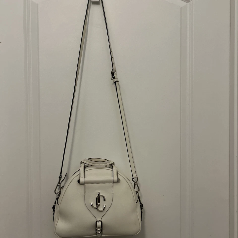 JIMMY CHOO VARENNE BOWLING Shoulder Bag Hand Bag White Leather JC Logo Accent - Image 1 of 4