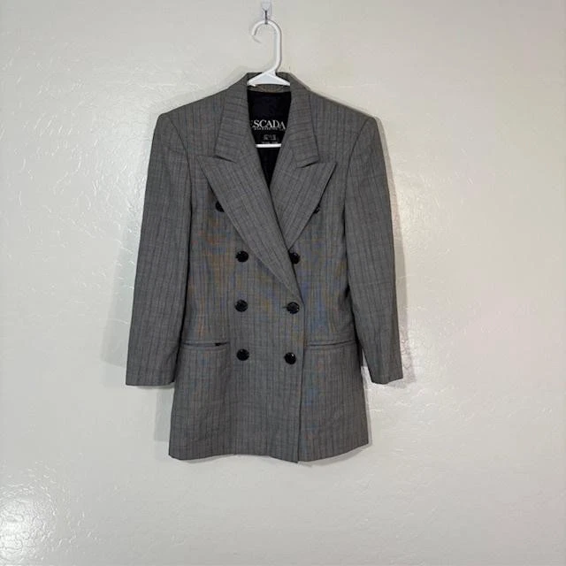 Blazer Escada Vintage Mujer 34 Gris Rayas Lana Doble Pecho Chaqueta Años 90 Foto 1 de 4
