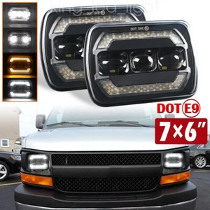 Pair For Chevy Express Cargo Van 1500 2500 3500 7x6 5x7 LED Headlights Hi/Lo DRL - Picture 1 of 9