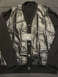 BRAND NEW LANVIN CARDIGAN BUTTON UP PYTHON SNAKE LIKE POLO SWEATER XL BUT FITS L - Picture 1 of 24