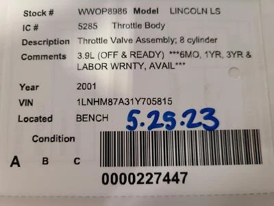 Used Fuel Injection Throttle Body fits: 2001  Lincoln ls Throttle Valve A Foto 1 de 4