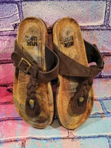 Muk Luks Brown Suede Leather Chocolate Chip Summer Sandals Womens 9 - Picture 1 of 3