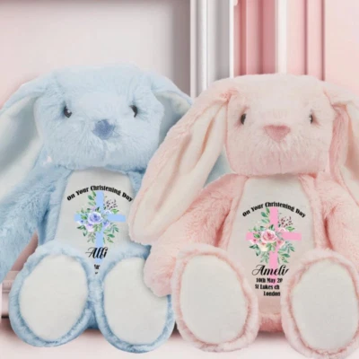 HOOLAROO Personalised Christening Bunny Baptism Gifts For Girls Boys Christening Present