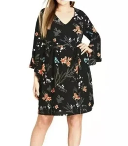 24W XXL CITY CHIC Black Dress Flirty Bell Sleeves NEVER WORN Curve Women's Plus - Picture 1 of 8