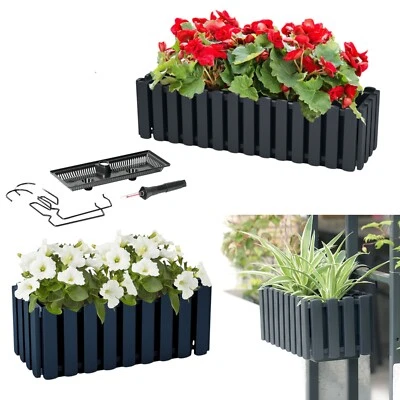 Blumenkasten mit Halter Balkonkasten Mit Bewässerungssystem (Anthrazit 2 Größen) - Bild 1 von 3