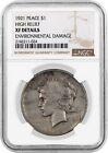 1921 High Relief $1 Silver Peace Dollar NGC XF Details Environmental Damage Coin