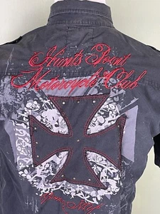 Hunt’s Point Motorcycle Club D-Lux Black Large Shirt Snaps Two Sided Bronx NY - Picture 1 of 12