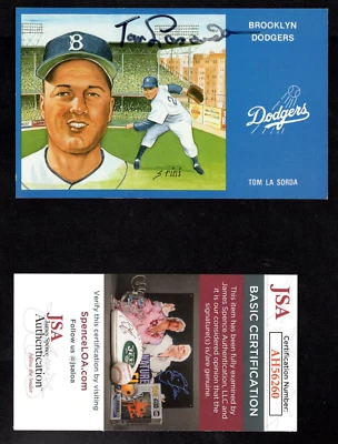 Tommy Lasorda Hand Signed Autographed Post Card Brooklyn Dodgers JSA COA - Image 1 of 4