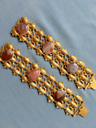 Large Georgian Antique early 19th agate cabochon gilt bracelet pair rare panels