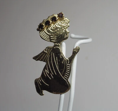 Small Vintage Angel Pin Gold Metal with Red Stones July Ruby Birthstone - Image 1 of 4