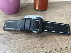 Soft Black Watch Band, 22mm 24mm 26mm Genuine Leather Handmade Watch Strap - Picture 1 of 12