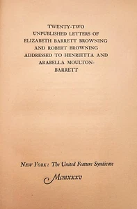 TWENTY-TWO UNPUBLISHED LETTERS of Elizabeth Barrett Browning & Robert Browning - Imagen 1 de 8