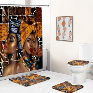African Women Shower Curtain Bathroom Rug Small Floor Mat Toilet Seat Lid Cover - Picture 1 of 20