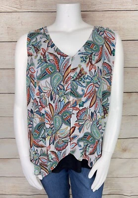 Camiseta sin mangas AB Studio Woman 3X verde salvia azul rojo cachemira con abertura delantera y trasera superpuesta Foto 1 de 4