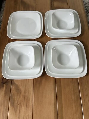 Corelle Classic Pure White Square 11pc Dinner Set Service for 4 Missing 1 Bowl - Image 1 of 4