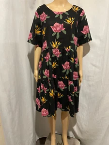PRINCESS HIGHWAY SIZE 12 BLACK NATIVE FLORAL TIERED LINEN COTTON DRESS - Picture 1 of 8