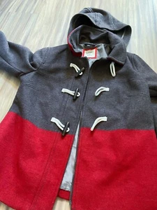 Old Navy Toggle Pea Coat Color Block Brown Red Medium Perfect Condition! - Picture 1 of 5