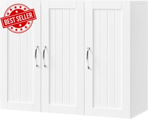 Wall-Mounted Bathroom Cabinet, 3 Doors, Adjustable Shelf, White Storage - Picture 1 of 12