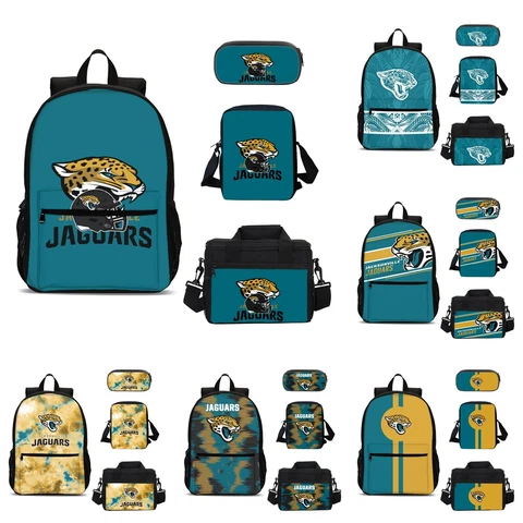 Jacksonville Jaguars 4PCS School Backpacks Lunch Bag Crossbody Bag Penilcase Cover