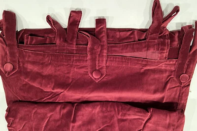 CURTAIN Dark RED 100% Polyester VELVOUR Tab Top PANEL with Button Detail & Tie B - Image 1 of 4