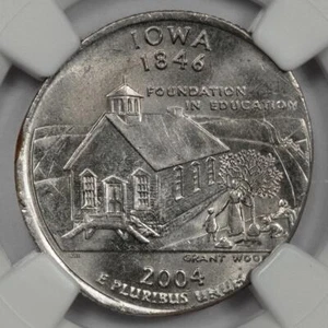 2004 NGC MS63 Struck On 4.9 Gram Elliptical Clip Planchet Iowa Quater Mint Error - Picture 1 of 4