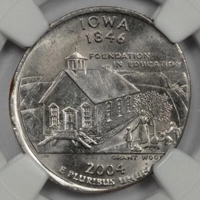 2004 NGC MS63 Struck On 4.9 Gram Elliptical Clip Planchet Iowa Quater Mint Error - Image 1 of 4