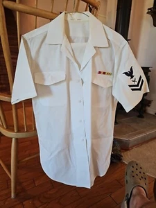 US Navy Short Sleeve Shirt M Eagle Insignia + Ribbon, Pants, & Belt White Mens - Picture 1 of 14