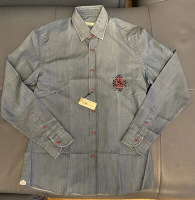 Zilli Tailored Fit Denim Style Chemise Collar Dress Shirt Size M - Image 1 of 4