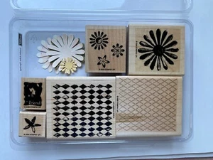 "LOOKS LIKE SPRING" 6 pc Rubber Stamps Flowers Pattern Grunge 2006 Stampin' Up! - Picture 1 of 3