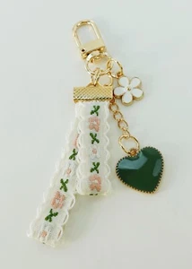 Heart Charm Keychain Flower Keyrings Bag Tags Backpack Clips Stylish Phone Cute - Picture 1 of 4