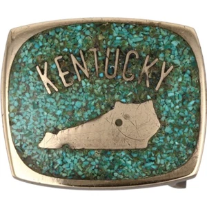 N Silver Turquoise Kentucky State Derby Western Cowboy Vintage Belt Buckle - Picture 1 of 2