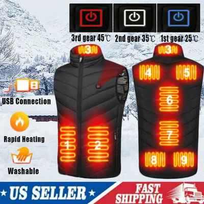 Chaleco térmico invierno cuerpo cálido eléctrico USB chaqueta hombres mujeres abrigo térmico calefacción Foto 1 de 4