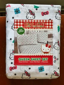 Hello Kitty Queen Size Christmas Tree Santa Cotton Sheet Set (mistletoe gifts) - Picture 1 of 7