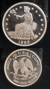 US 1885 Seated Liberty Trade Dollar 2 Troy Oz. 999 Fine Silver Coin Round si905 - Picture 1 of 1