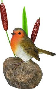 Vivid Arts - Robin on Stone with Bulrush Home or Garden  BG-RB04-F - Picture 1 of 2
