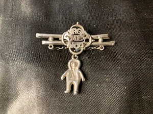 BROOCH: VERY UNIQUE SILVER 2 BAR BROOCH MAN CHARACTER FORGET ME NOT HALLMARK - Picture 1 of 6