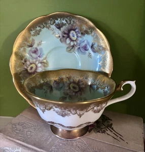 Royal Albert Portrait Series 70s Bone China Tea Cup Aqua Blue Gold Vintage - Picture 1 of 7