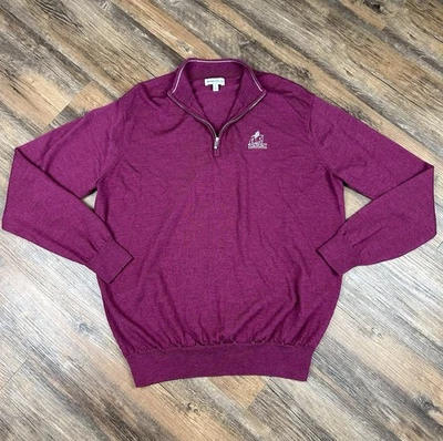 Suéter masculino Peter Millar L lã merino outono crista 1/4 zíper caça raposa roxo golfe - Imagem 1 de 4