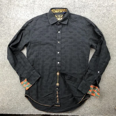 Robert Graham Shirt Mens Large Black Long Sleeve Embroidered Contrast Cuffs - Image 1 of 4