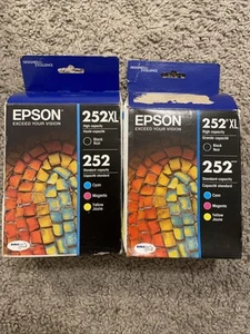 LOT 2 Epson 252XL Black & 252 Cyan Magenta Yellow Ink Cartridges New Exp 6/2025+ - Picture 1 of 3