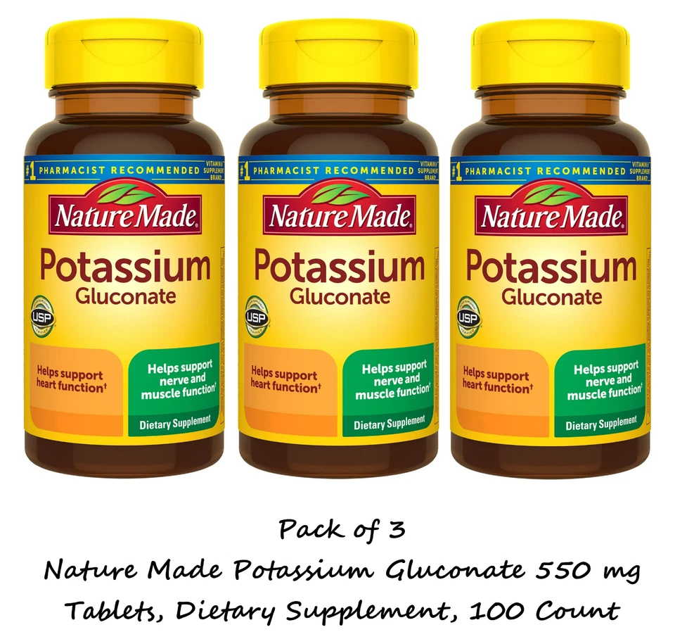 Gluconato de potássio feito na natureza 550 mg comprimidos, suplemento dietético, contagem 3x100 - Imagem 1 de 1