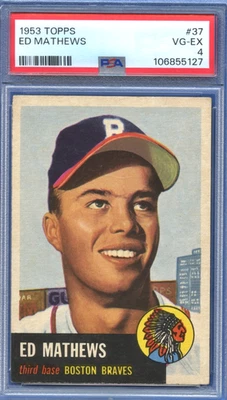 1953 Topps #37 Eddie Ed Mathews Boston Braves HOF bem centralizado PSA 4 +++ - Imagem 1 de 2